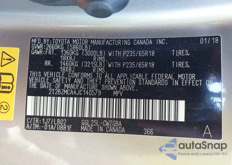 2018 Lexus Rx 350 z USA, uszkodzony, nr VIN 2T2BZMCA4JC140579